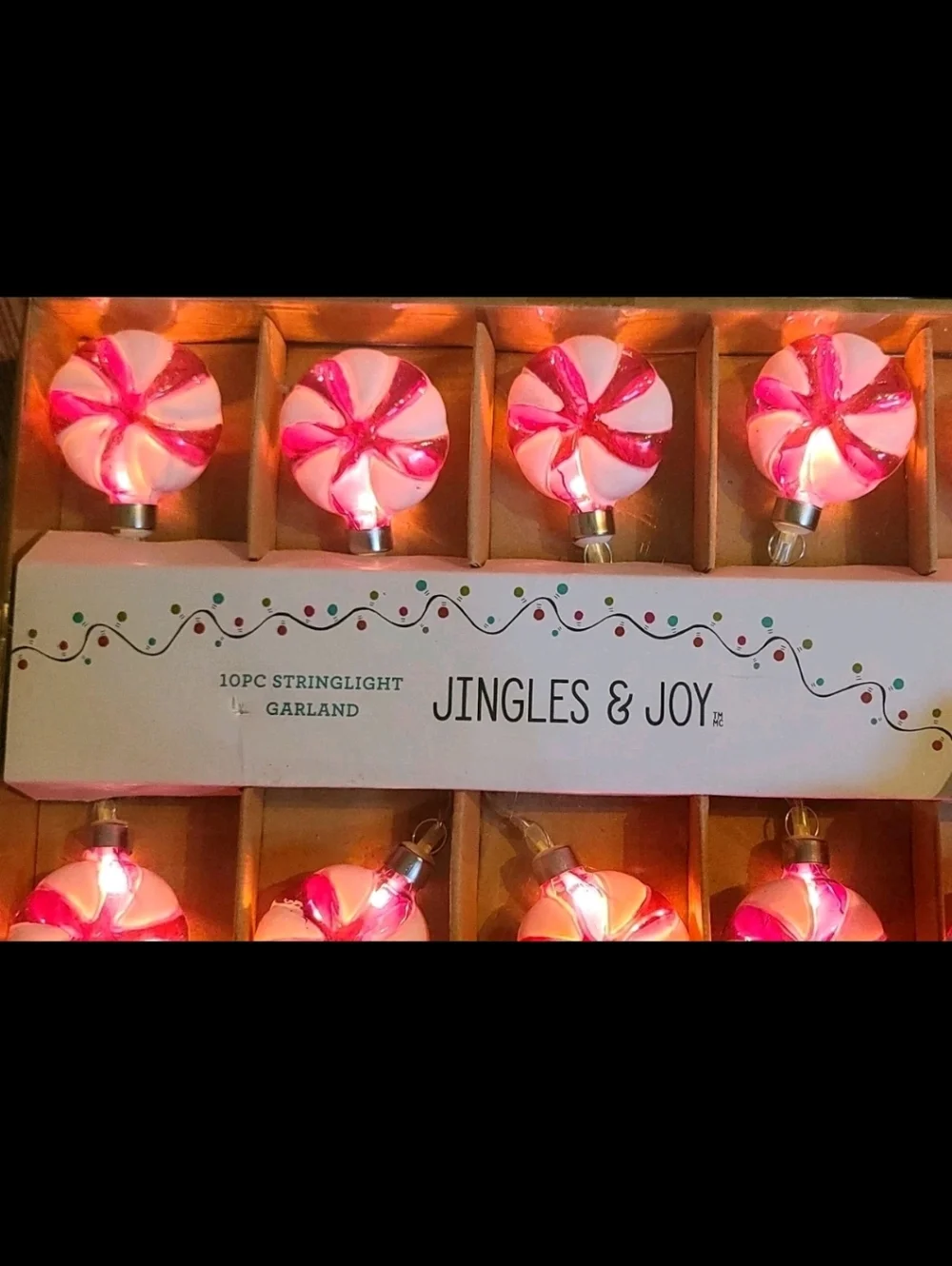 10pc Vintage String Light Garland 10' Pink Peppermint Candy Cane Swirl New